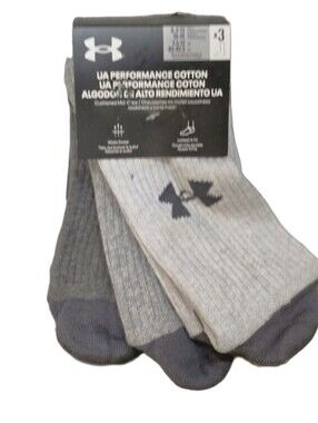 Under Armour 3-PK Performance Cotton Logo Crew Socks- Grey